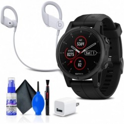 Garmin Fenix 5S Plus Sapphire Edition Multi-Sport Training GPS Watch (010-01987-02) + Powerbeats Wireless Headphones (White) + USB Power Cube + Cleani