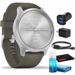 Garmin vivomove Style Hybrid Smartwatch (42mm, Silver Aluminum Case, Silicone) with USB Adapters and 6Ave Cleaning Kit