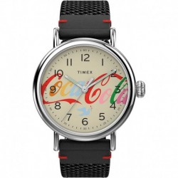Reloj TW2V26000 Timex Men's Standard x Coca Cola Stainless Steel Quartz Leather Strap, Black, 20 Casual Watch Model