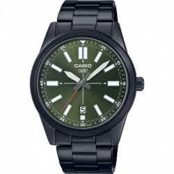 Reloj MTP VD02B 3E Casio Men's Black IP Stainless Steel Green Dial 3 H Analog Sporty Watch