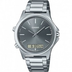Reloj MTP VC01D 8E Casio Men's Stainless Steel Grey Dial Analog Digital Dual Time Zone Watch
