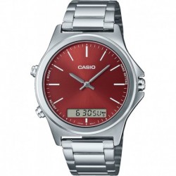 Reloj MTP VC01D 5E Casio Men's Stainless Steel Red Dial Analog Digital Dual Time Zone Watch