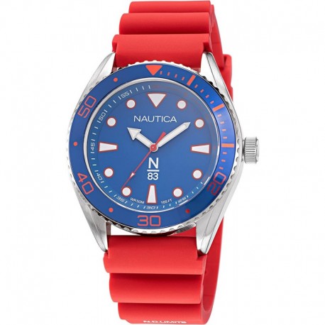 Reloj NAPFWS220 Nautica Men's Stainless Steel Quartz Silicone Strap, Red, 22 Casual Watch Model