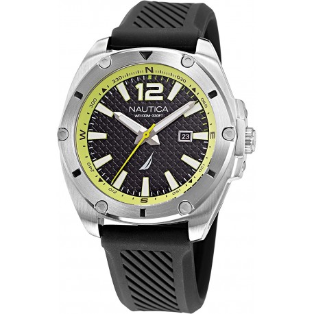 Reloj NAPTCS222 Nautica Men's Tin Can Bay Grey Black & Yellow Silicone Strap Watch