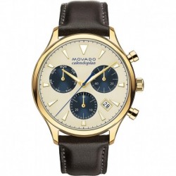 Reloj 3650007 Movado Men's Heritage Chronograph Watch a Printed Index Dial, Gold Silver Brown Blue