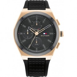 Reloj 1791931 Tommy Hilfiger Men's Connor Stainless Steel Quartz Watch Silicone Strap, Black, 23 Model