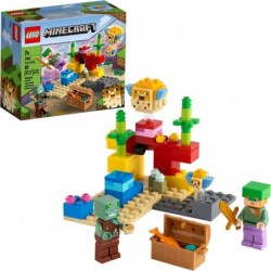 LEGO Minecraft The Coral Reef 21164 Hands on Marine Toy Featuring Alex, a Drowned 2 Cool Puffer Fish, New 2021 92 Pieces