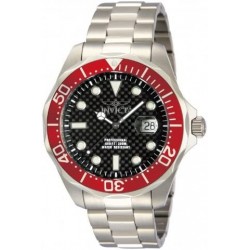 Reloj 12565 Invicta Mens Pro Diver Black Carbon Fiber Dial Stainless Steel Bracelet Red Bezel Watch