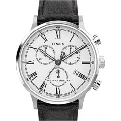 Reloj TW2U88100VQ Timex Men's Waterbury Classic Chrono 40mm Stainless Steel Quartz Leather Strap, Black, 20 Casual Watch Model