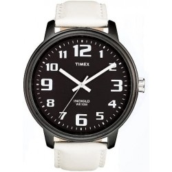 Reloj T92680 Timex Mens Black Dial INDIGLO Night Glow Big White Leather Watch T2N204
