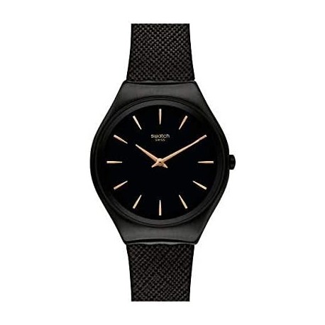 Reloj SYXB101 Swatch Men's Swiss Quartz Watch Real Leather Strap, Black, 12 Model