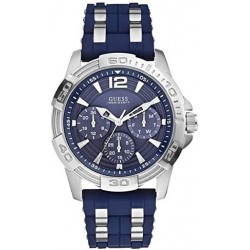 Reloj W0366G2 GUESS Men's Iconic Blue Multi Function Watch Silicone Strap & Silver Tone Interlinks