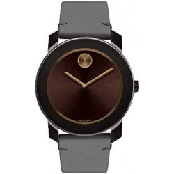 Reloj 3600455 Movado Bold, TR90 Brown Stainless Steel Case, Dial, Grey Leather Strap, Men,