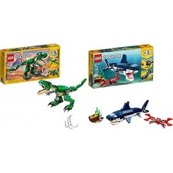 LEGO Creator 3in1 Deep Sea Creatures 31088 Make a Shark, Squid, Angler Fish, Crab & Mighty Dinosaurs 31058 Build It Yourself Dinosaur Set, Create Pterodactyl, Triceratops T Rex Toy