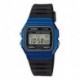 Reloj pulsera Casio Collection F-91 de cuerpo color azul, digital, fondo gris, con correa de resina color negro, dial negro, minutero/segundero negro, bisel color negro y hebilla simple