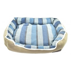 Cama Para Mascota Beige Con Rayas Azul/colores Mediano