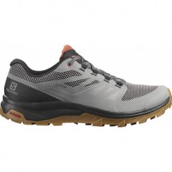 Tenis Salomon Outline Gore-TEX Hiking Shoes for Men, Frost Gray/Black/Burnt Brick, 7.5