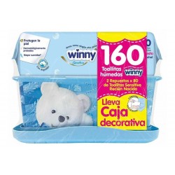 Toallitas Pañitos Winny Sensitive X 160 + Caja Dispensadora