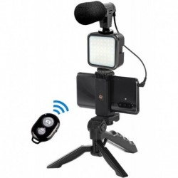 Kit Para Fotografia Microfono Tripode Luz Control Bluetooth