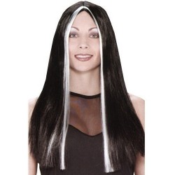 Peluca Larga Halloween Disfraz Negra Blanco 2023