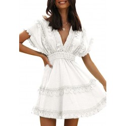 Vintagton Vestido Corto De Verano Con Encaje Y Cuello En V