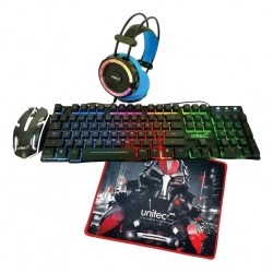 Combo Gamer Iluminacion Teclado Mouse Audífonos + Mouse Pad