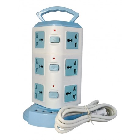 Multitoma Eléctrica Vertical Universal 9 Conexiones 3 Usb