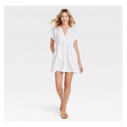Vestido Mujer Manga Corta - Hilo Universal Blanco