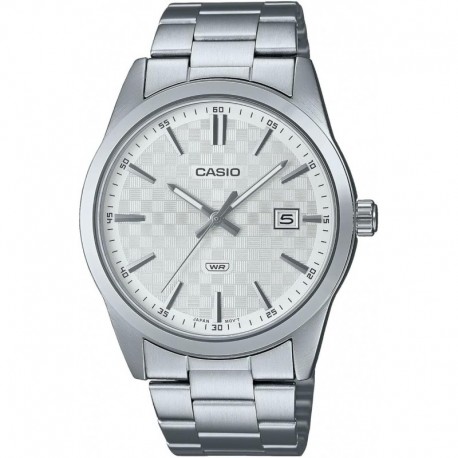 Men Watch Analog Date Display White Dial Stainless Steel Band MTP-VD03D-7AUDF, Silver, Bracelet