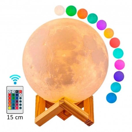 Lampara Luna Con Control Luz Led Colores