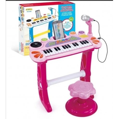 Organeta Piano De Mesa Para Niño Azul Con Silla (Entrega Inmediata)