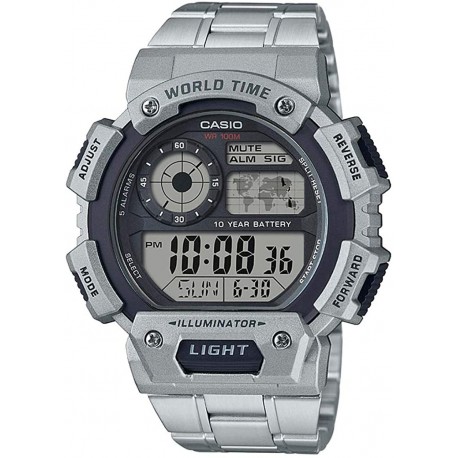 Watch Casio AE-1400WHD-1A Digital World Time Stainless Steel Men Sport AE-1400