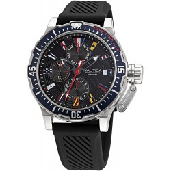 Watch Nautica NAPGLF009 Men Stainless Steel Quartz Silicone Strap Black 22 Casual Model: