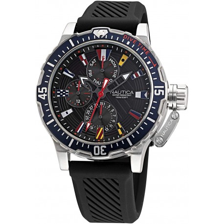 Watch Nautica NAPGLF009 Men Stainless Steel Quartz Silicone Strap Black 22 Casual Model: