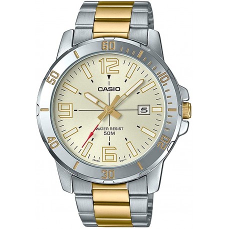 Watch Casio MTP-VD01SG-9BVUDF A1736 MTP-VD01SG-9BV Men Enticer Two Tone Stainless Steel Gold Dial Casual Analog Sporty