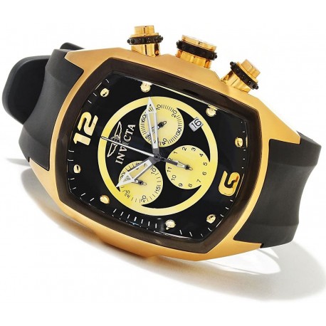 Watch Invicta 10067 Men Lupah Revolution Chronograph Gold Tone Case Black Polyurethane Strap