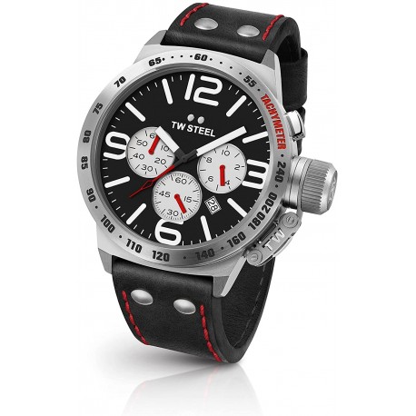 Reloj TW Steel CS7 Hombre Canteen Stainless Quartz Leather Calfskin Strap Black 22 Model: