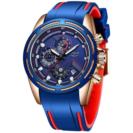 Watch LG9957B+LJ+US Lige Men Fashion Waterproof Silica Gel Chronograph Luxury Business Analog Quartz Classic Black Belt Date Calendar