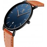 Watch L6628-OrangeBlue-P , Men Minimalist Fashion Simple Wrist Analog Date with Leather Strap Orange Blue