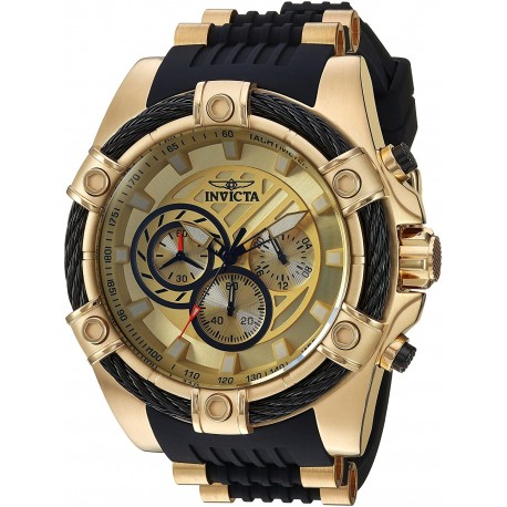 Watch Invicta 25526 Men Bolt 52mm Stainless Steel and Silicone Chronograph Quartz , Black/Gold