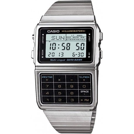 Watch Casio Men Silver Tone 25 Memory Calculator Databank