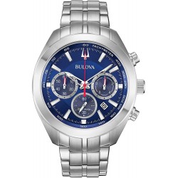 Watch Bulova 96B285 Men Quartz Chronograph Blue Dial Silver Tone 44mm