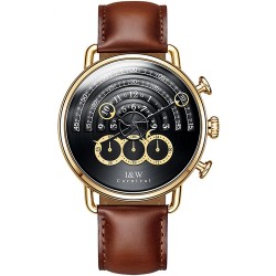 Watch Luxury Men Big Dial Chronograph Sapphire Glass Waterproof Quartz Black Leather Gold