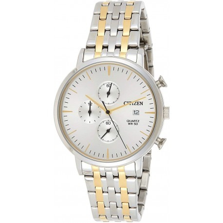 Watch Citizen AN3614-54A Analog Stainless Steel Silver Case and White Dial with Chronograph Date Display, Men ,
