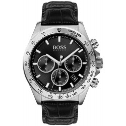 Watch 1513752 BOSS Black Men Stainless Steel Quartz with Leather Strap, Black, 22