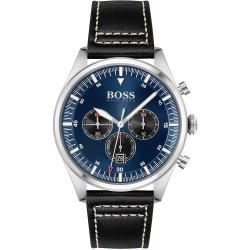 Watch 1513866 BOSS Black Men Stainless Steel Quartz with Leather Strap, Black, 22