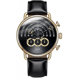 Watch 8816G Luxury Men Big Dial Chronograph Sapphire Glass Waterproof Quartz Black Leather Gold