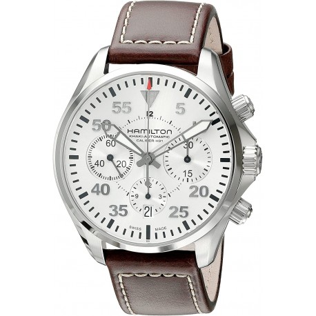 Watch Hamilton H64666555 Men Khaki Aviation Stainless Steel Automatic with Brown Leather Band