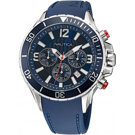 Watch Nautica NAPNSS116 Men Stainless Steel Quartz Silicone Strap, Blue, 22 Casual