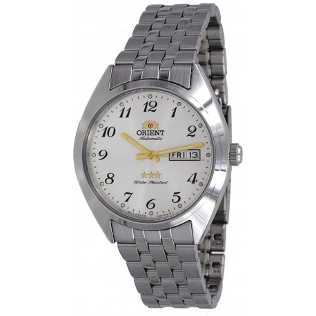 Watch Orient RA-AB0E16S Men 3 Star Stainless Steel Silver Numbers Dial Day Date Automatic